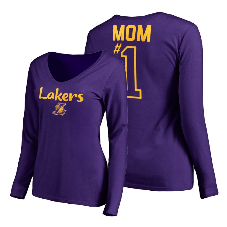 Women's Los Angeles Lakers NBA Long Sleeve 2020 No.1 Mom Gift Mother's Day Purple Basketball T-Shirt GKM4583FS